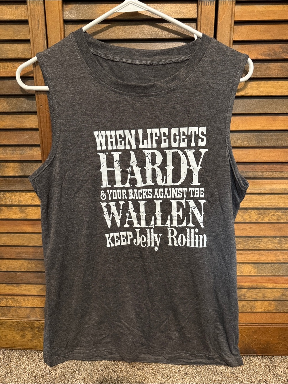 Charcoal Gray Sleeveless Graphic Tee - hardy morgan wallen jelly roll